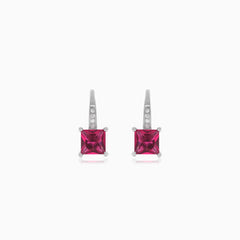 Sterling silver drop earrings with synthetic ruby