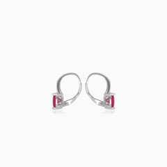Sterling silver drop earrings with synthetic ruby