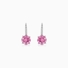 Boucles d’oreilles pendantes en argent sterling avec quartz rose rond