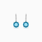 Pendientes colgantes de plata de ley con topacio azul redondo