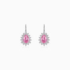 Boucles d'oreilles pendantes en argent sterling avec quartz rose taille poire et halo.