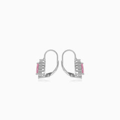 Boucles d'oreilles pendantes en argent sterling avec quartz rose taille poire et halo.