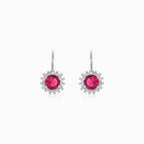 Halo sterling silver drop earrings with synthetic ruby