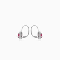 Halo sterling silver drop earrings with synthetic ruby
