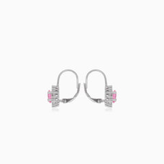 Halo sterling silver drop earrings with rose quartz
