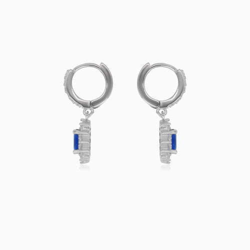 Halo-Silber-Hängerohrringe mit synthetischem Saphir