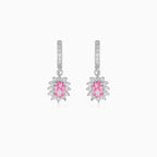 Halo silver dangling earrings with rose quartz