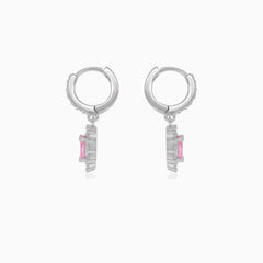Halo silver dangling earrings with rose quartz