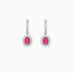 Boucles d’oreilles pendantes en argent halo avec rubis synthétique