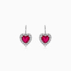 Boucles d’oreilles pendantes cœur en argent sterling avec rubis