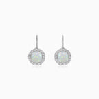 Sterling silver halo white opal earrings