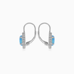 Stříbrné náušnice s modrým oválným opálem