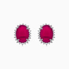 Halo oval cut ruby on sterling silver earrings