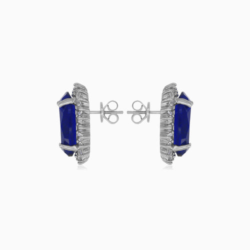 Halo-Ovalschliff-Saphir-Ohrringe aus Sterlingsilber