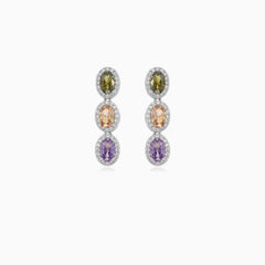 Halo drop earrings with multicolor stones