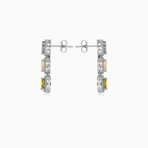 Halo-Ohrringe mit mehrfarbigen Steinen