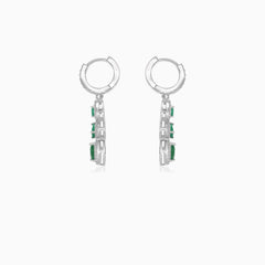 Halo drop earrings with pear emerald