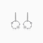 Sterlingsilber-Tropfenohrringe mit runden und Blumen-Perlen