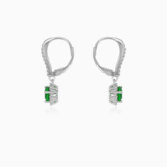 Sterling silver halo emerald earrings