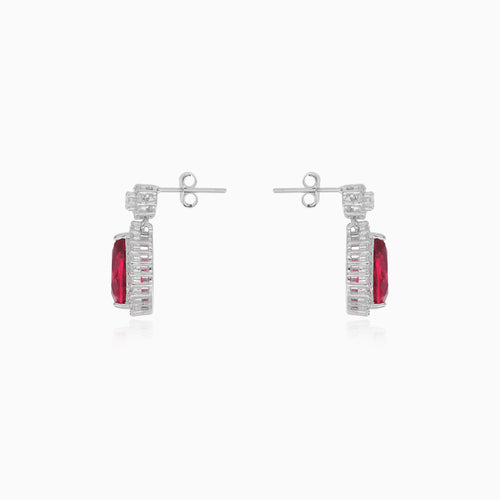 Boucles d'oreilles pendantes halo en argent sterling avec rubis