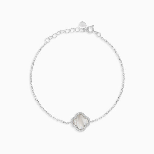 Halo-Sterlingsilber-Kleeblatt-Perlen-Armband