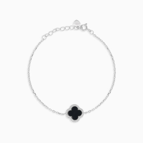 Halo-Sterlingsilber-Kleeblatt-Onyx-Armband