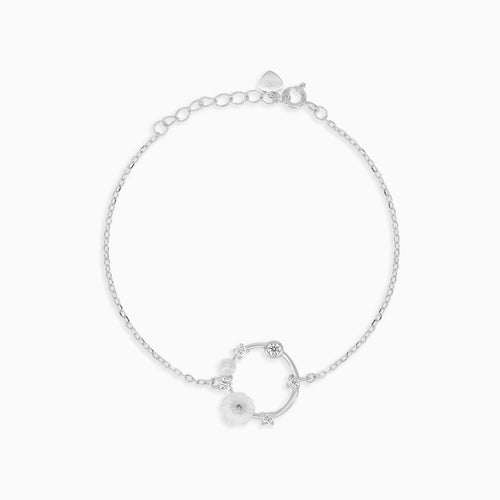 Sterlingsilber-Kettenarmband mit runden und blumenförmigen Perlen