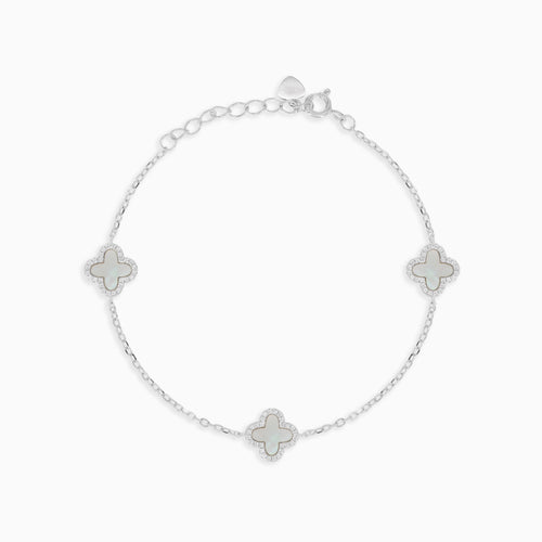 Armband aus Sterlingsilber mit Perlen-Kleeblättern