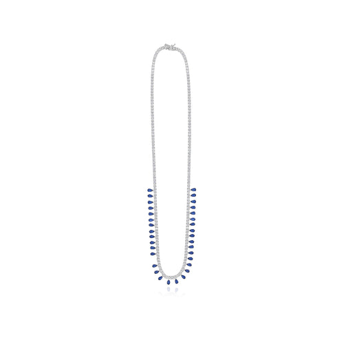 Collier en argent sterling avec saphir taille poire et zirconiums cubiques