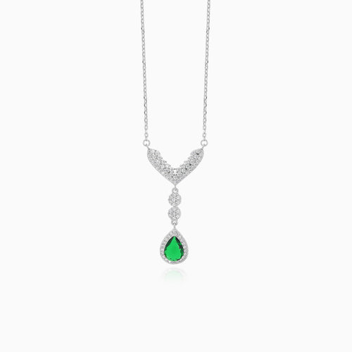 Elegante Halskette mit Birnenschliff-Smaragd und Cubic Zirconia