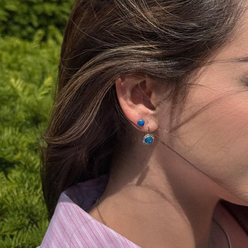 Sterling silver halo blue opal earrings