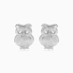 White gold owl earrings with cubic zirconia