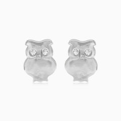 White gold owl earrings with cubic zirconia