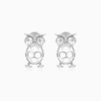 Boucles d’oreilles clous en or blanc avec zircon cubique hibou