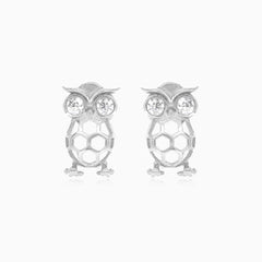 Boucles d’oreilles clous en or blanc avec zircon cubique hibou