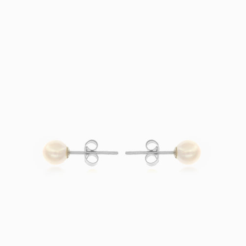 White gold with white pearl stud earrings