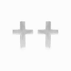 Clous d’oreilles croix en or blanc