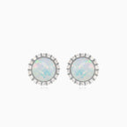 Opálové náušnice s kubickými zirkony v bílém zlatě