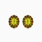 Boucles d’oreilles trésors royaux en moldavite et grenat