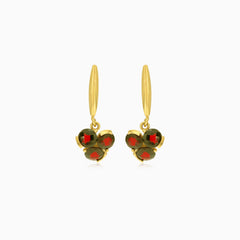 Zlaté visací náušnice s granátovým triem