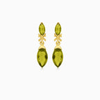 Mystické zlaté náušnice s vltavínem ve tvaru markýzy