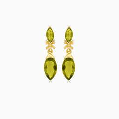 Mystické zlaté náušnice s vltavínem ve tvaru markýzy