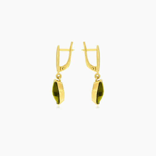 Boucles d’oreilles en or avec moldavite taille coussin