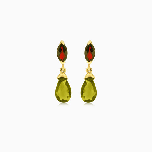 Elegante Moldavit- und Granat-Ohrhänger