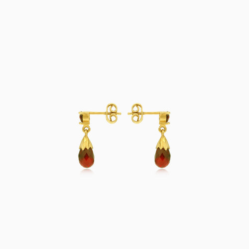 Granat-Briolette- und runde Gold-Ohrringe