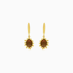 Garnet oval fine step-cut gold earrings
