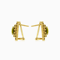 Garnet and moldavite gold drop earrings