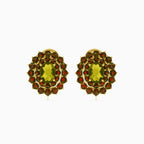 Garnet and moldavite gold drop earrings