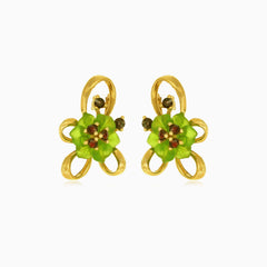 Elegant 14kt gold flower drop earrings with quartz and garnet