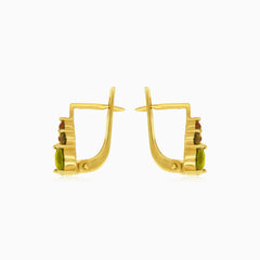 Elegantes pendientes de oro de 14 quilates con moldavita y granate